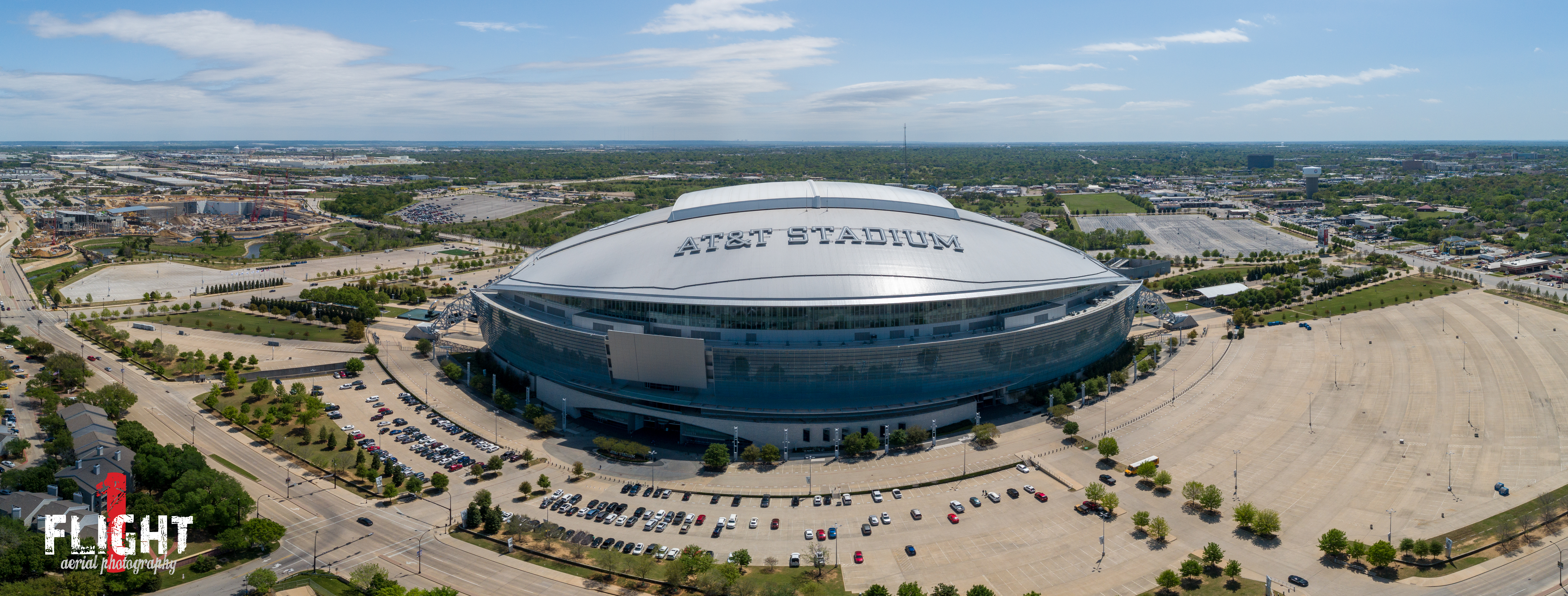 Panoramic aerial drone photography showcasing Cowboys Stadium