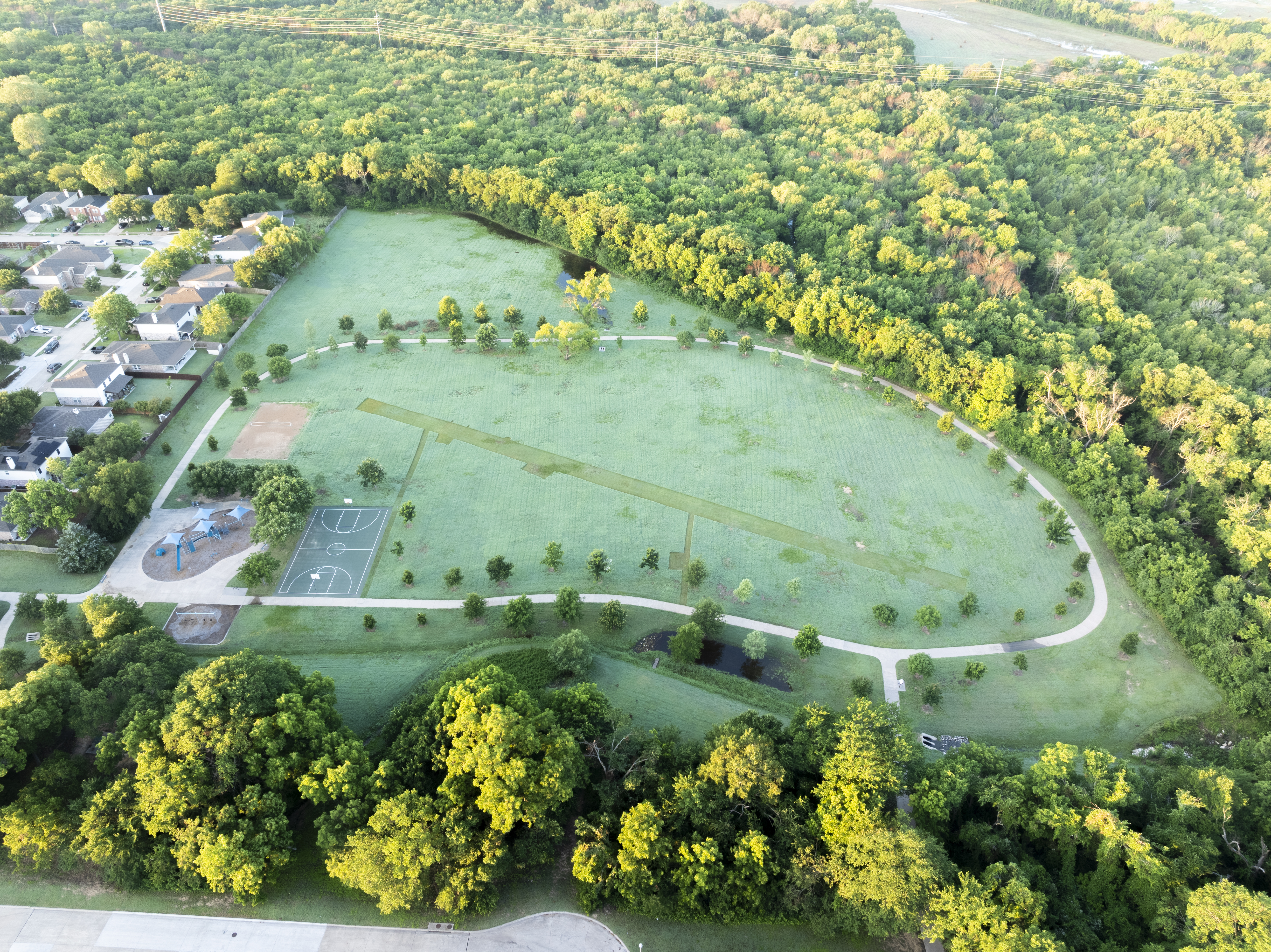 Vibrant aerial drone photography of a Denton, TX commercial property.