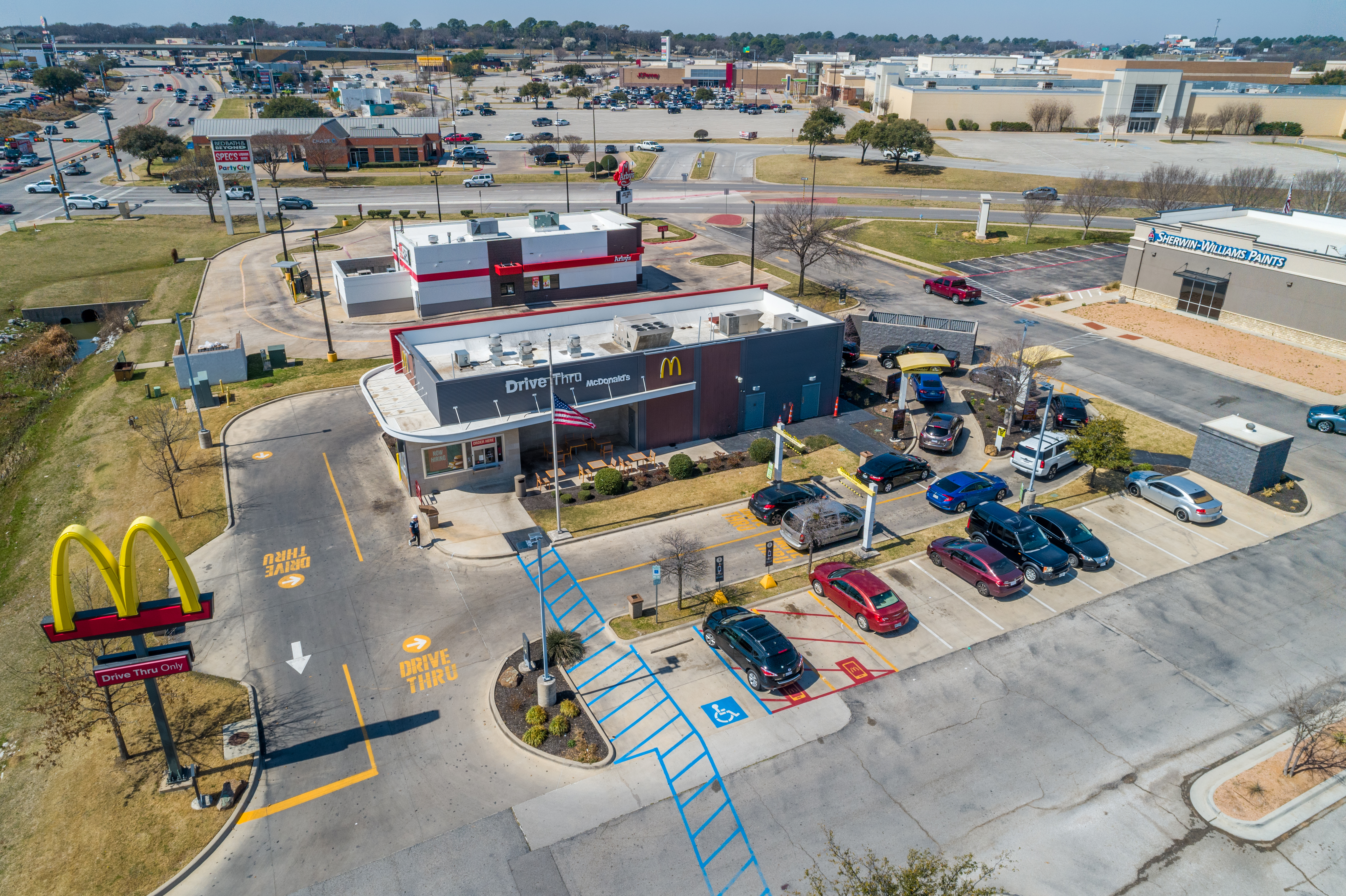 Denton TX cityscape aerial drone photography, highlighting urban architecture.