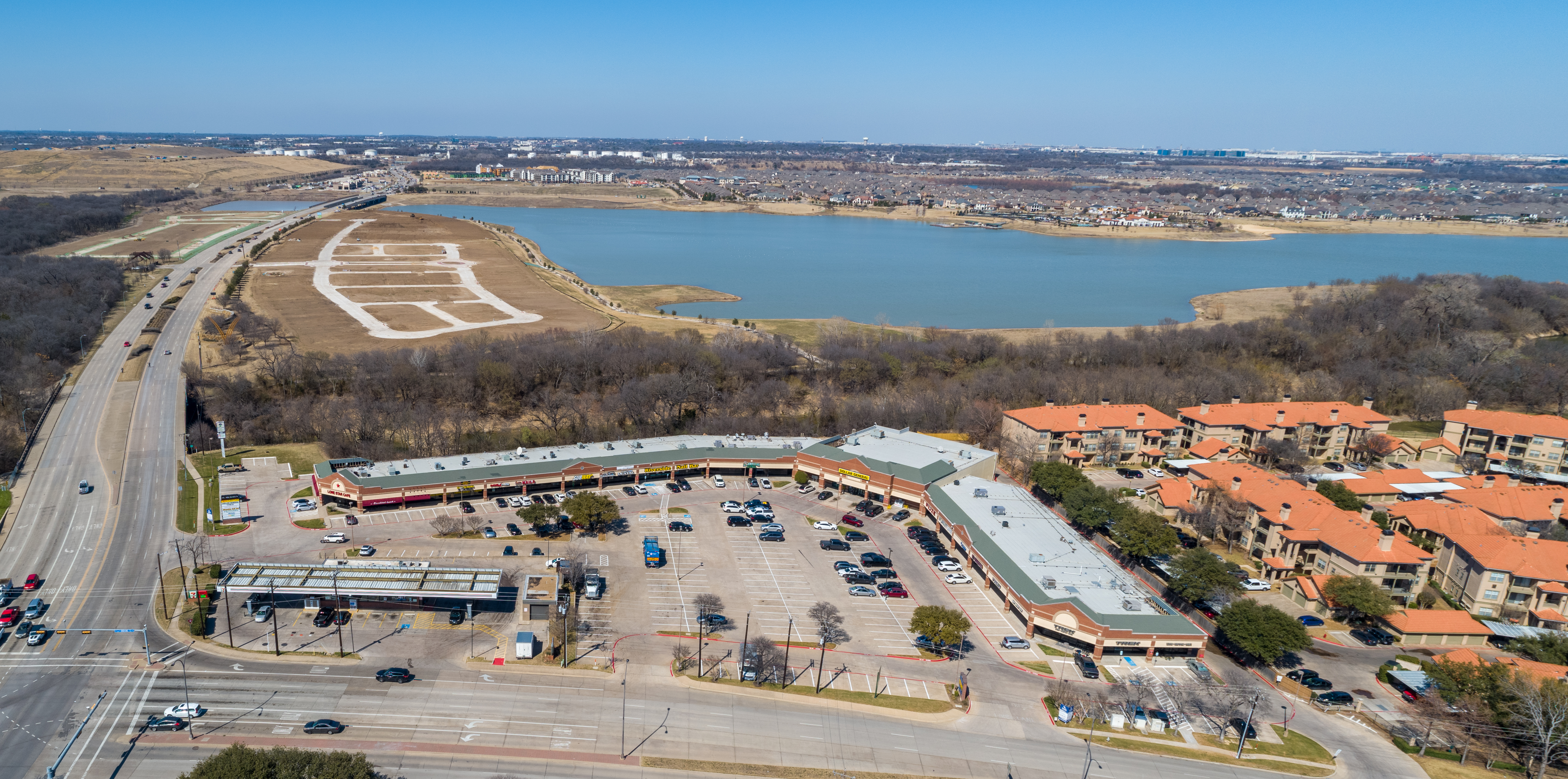 Architectural aerial drone photography of a detailed building in Denton, Texas.
