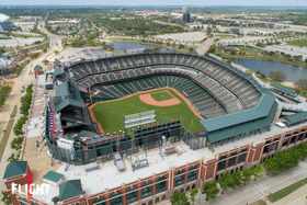 Stunning aerial drone photography capturing an expansive view over Texas Rangers Stadium