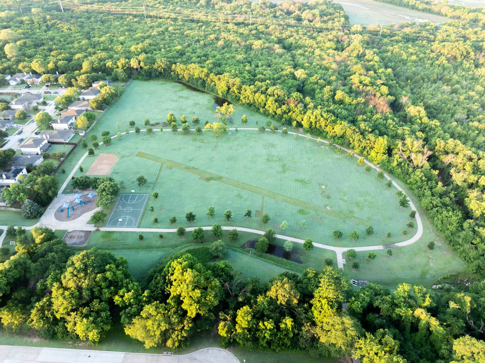 Vibrant aerial drone photography of a Denton, TX commercial property.