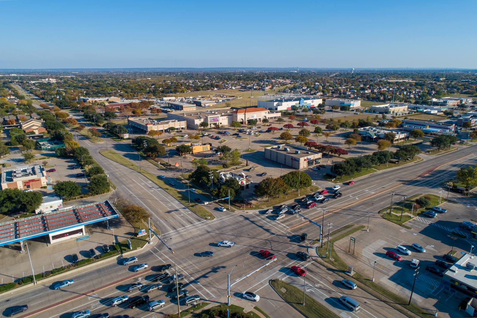Real estate drone photography of Cooper Oaks residential community in Denton, TX.